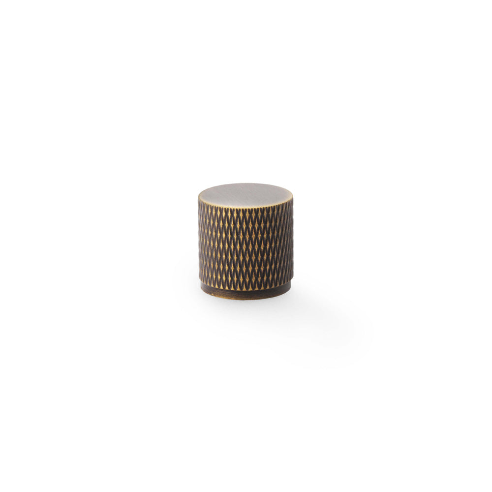 High quality image of Alexander & Wilks Brunel Knurled Cylinder Cupboard Knob - Antique Brass - 20mm | Sku. aw800-20-ab | Trade Door Handles.
