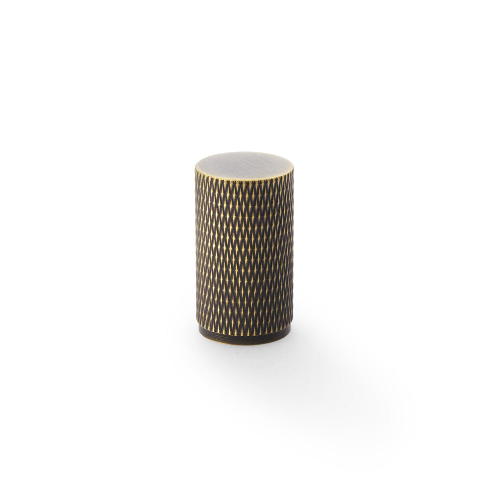 High quality image of Alexander & Wilks Brunel Knurled Cylinder Cupboard Knob - Antique Brass - 35mm | Sku. aw800-35-ab | Trade Door Handles.
