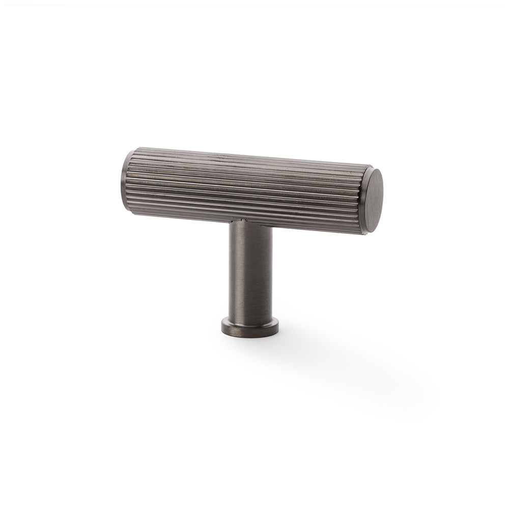 High quality image of Alexander & Wilks Crispin Reeded T-bar Cupboard Knob - Dark Bronze PVD | Sku. aw801r-55-dbzpvd | Trade Door Handles.