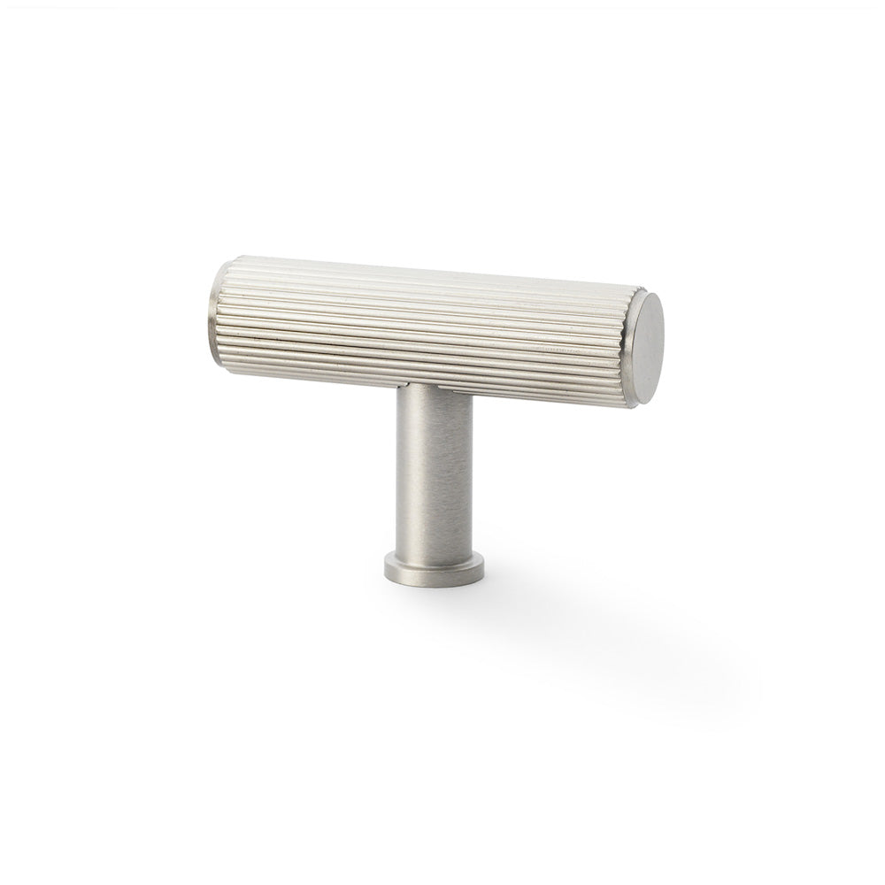 High quality image of Alexander & Wilks Crispin Reeded T-bar Cupboard Knob - Satin Nickel | Sku. aw801r-55-sn | Trade Door Handles.