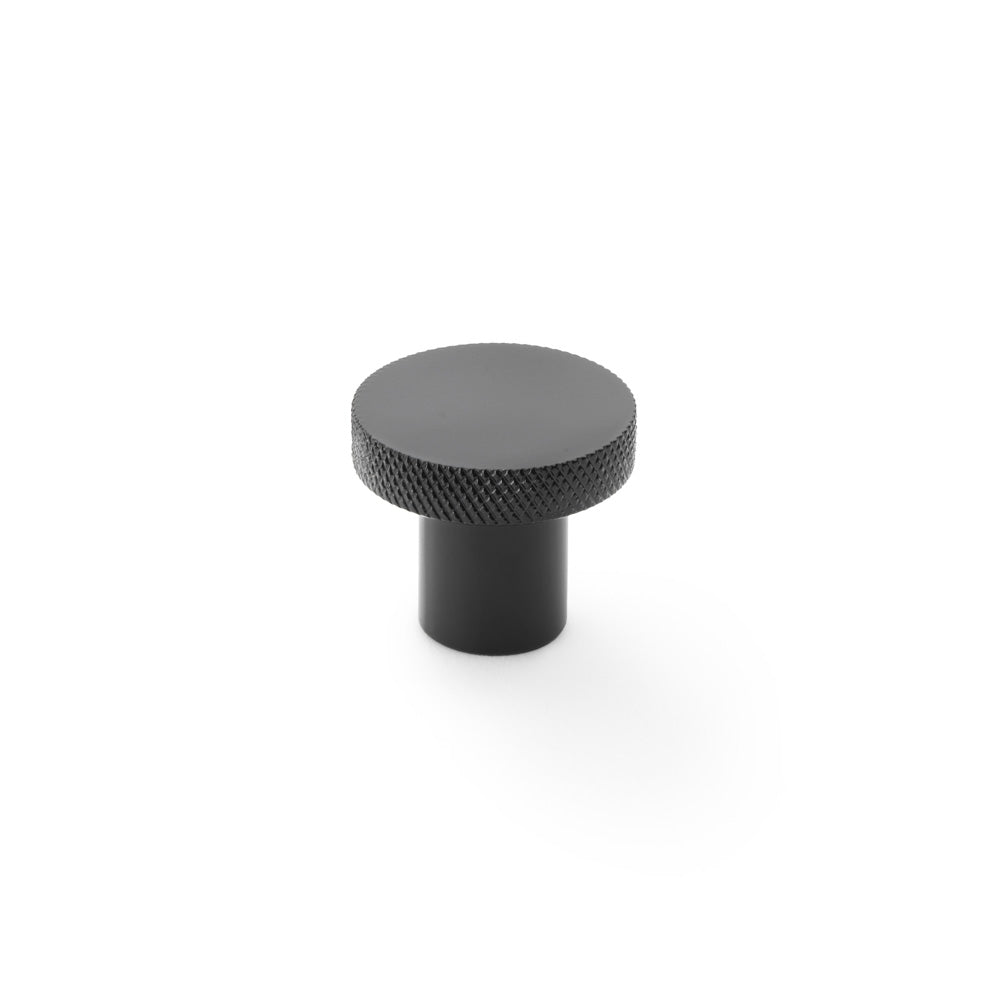 High quality image of Alexander & Wilks Hanover Knurled Circular Cupboard Knob - Black - 30mm | Sku. aw802-30-bl | Trade Door Handles.