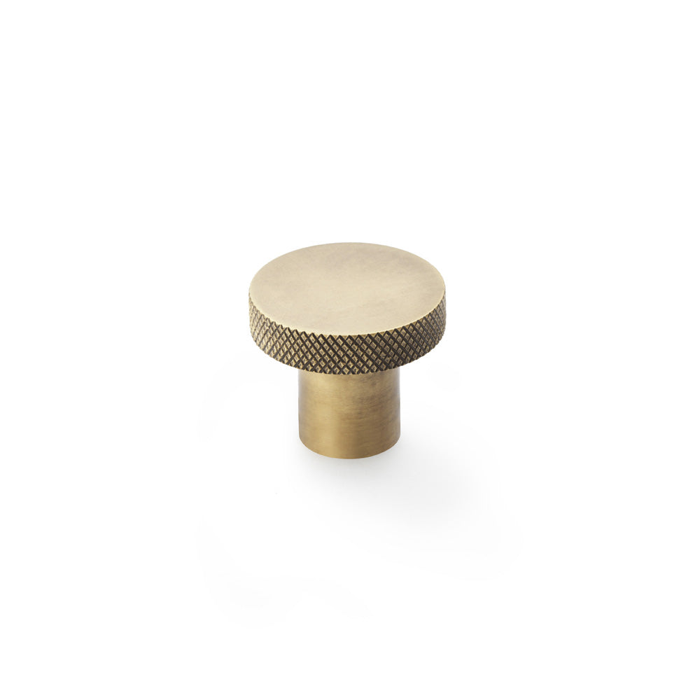 High quality image of Alexander & Wilks Hanover Knurled Circular Cupboard Knob - Antique Brass - 30mm | Sku. aw802-30-ab | Trade Door Handles.