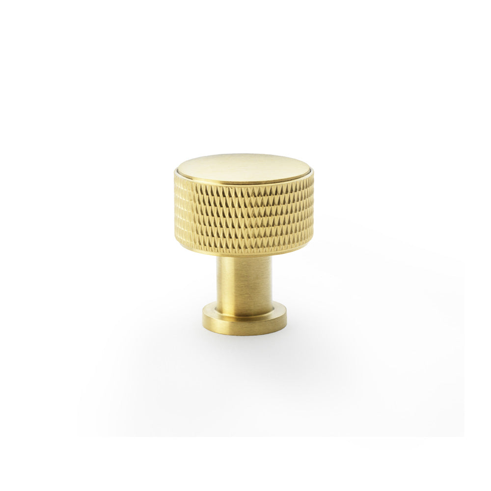High quality image of Alexander & Wilks Lucia Knurled Cupboard Knob - Satin Brass PVD - 29mm | Sku. aw807k-29-sbpvd | Trade Door Handles.