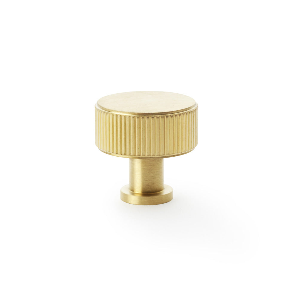 High quality image of Alexander & Wilks Lucia Reeded Cupboard Knob - Satin Brass PVD - 35mm | Sku. aw807r-35-sbpvd | Trade Door Handles.