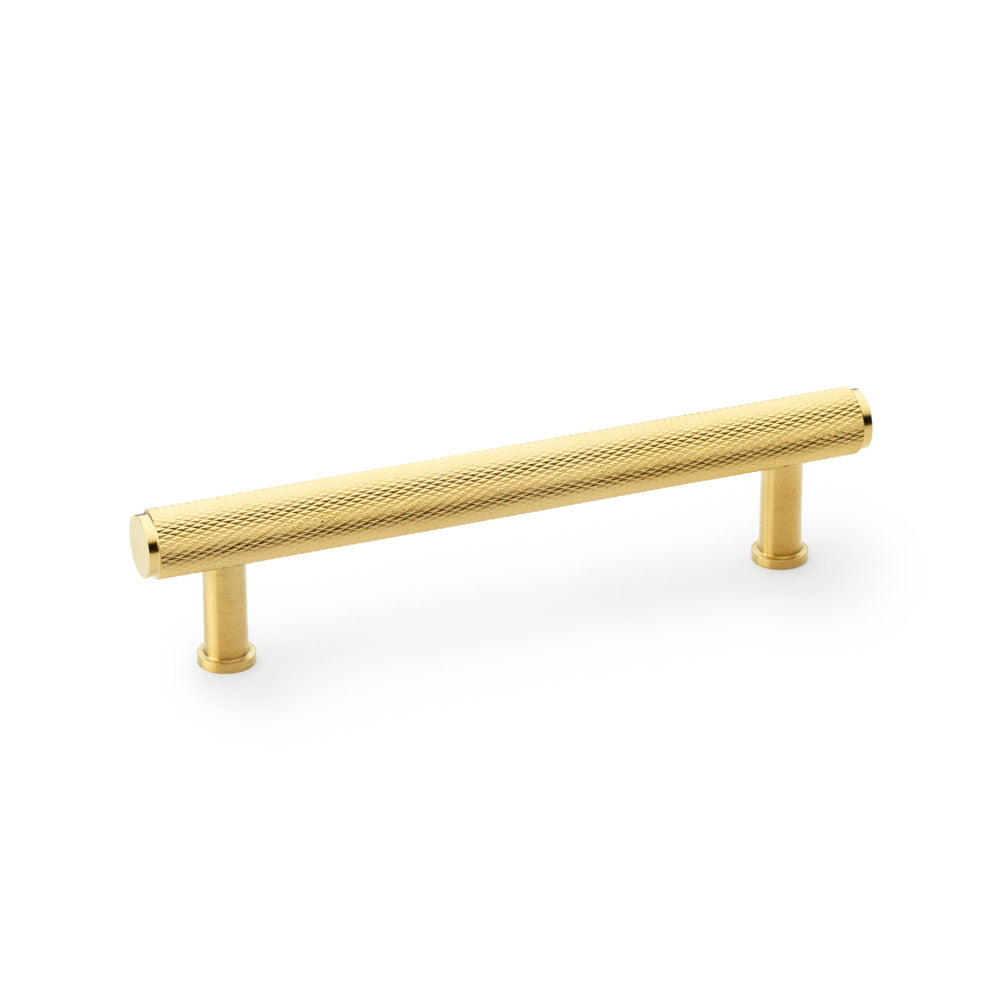High quality image of Alexander & Wilks Crispin Knurled T-bar Cupboard Pull Handle - Satin Brass PVD - Centres 128mm | Sku. aw809-128-sbpvd | Trade Door Handles.