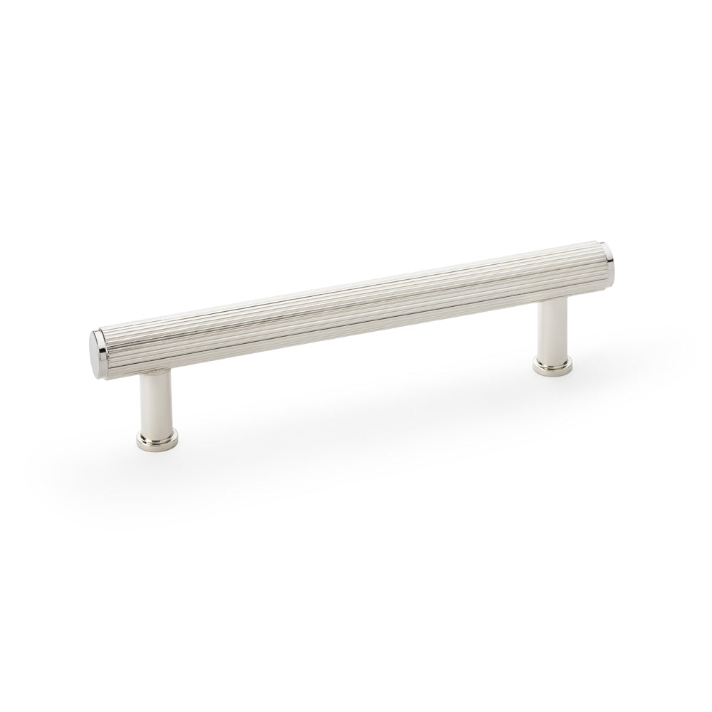 High quality image of Alexander & Wilks Crispin Reeded T-bar Cupboard Pull Handle - Polished Nickel - 128mm | Sku. aw809r-128-pn | Trade Door Handles.