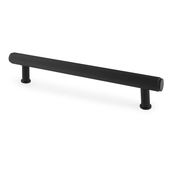 High quality image of Alexander & Wilks Crispin Reeded T-bar Cupboard Pull Handle - Black - 160mm | Sku. aw809r-160-bl | Trade Door Handles.