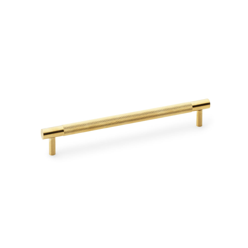 High quality image of Alexander & Wilks Brunel Knurled T-Bar Cupboard Handle - Satin Brass PVD - Centres 192mm | Sku. aw810-192-sbpvd | Trade Door Handles.