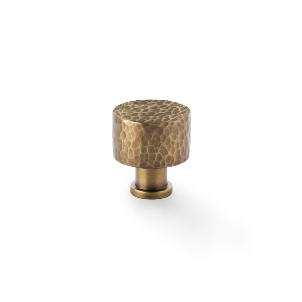 High quality image of Alexander & Wilks Leila - Hammered Cupboard Knob - Antique Brass - 30mm | Sku. aw816-30-ab | Trade Door Handles.