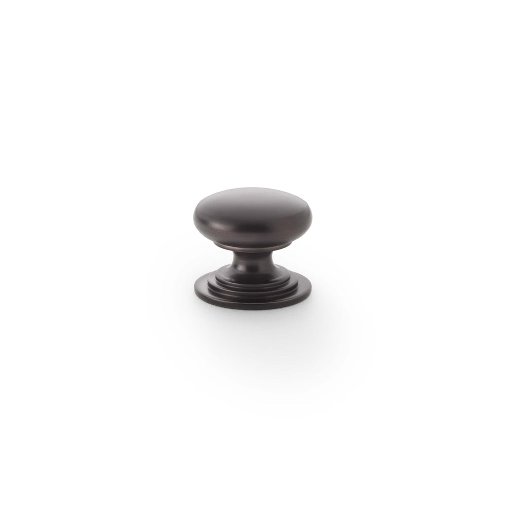 High quality image of Alexander & Wilks Waltz Round Cupboard Knob on Stepped Rose - Dark Bronze - 25mm | Sku. aw825-25-dbz | Trade Door Handles.