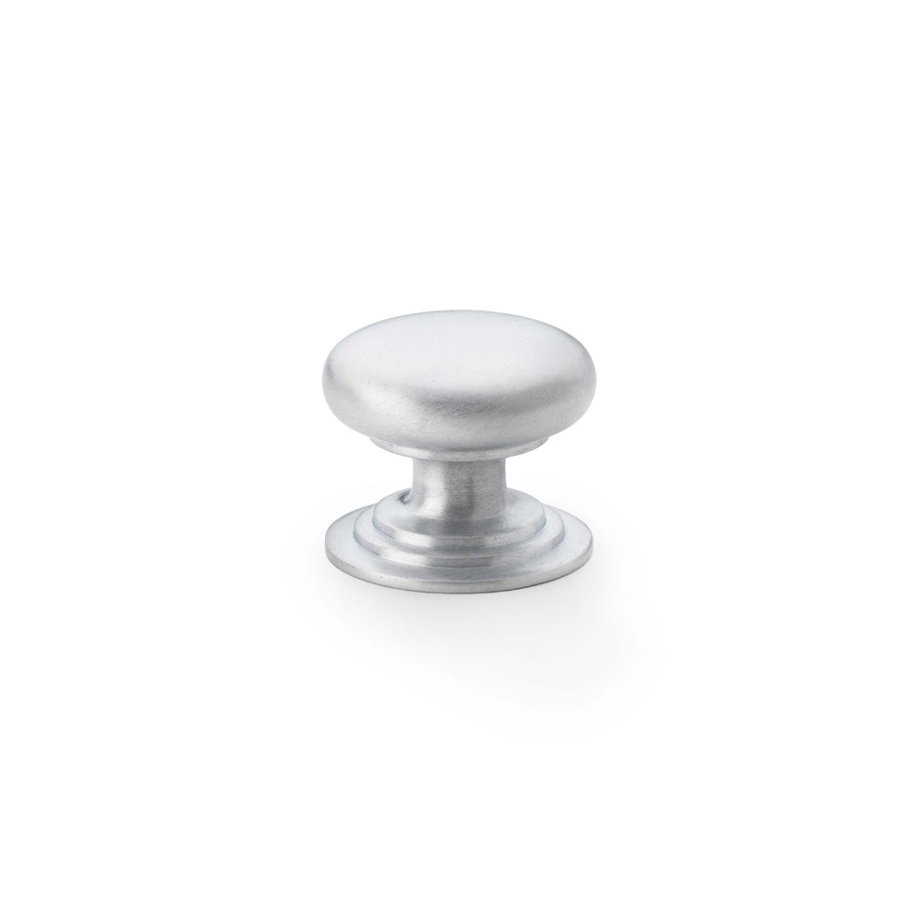 High quality image of Alexander & Wilks Waltz Round Cupboard Knob on Stepped Rose - Satin Chrome - 32mm | Sku. aw825-32-sc | Trade Door Handles.