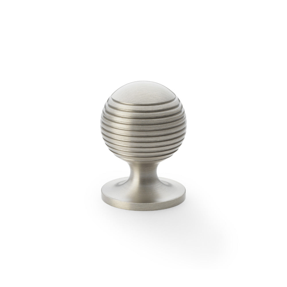 High quality image of Alexander & Wilks Caesar Cupboard Knob on Round Rose - Satin Nickel - 32mm | Sku. aw832-32-sn | Trade Door Handles.