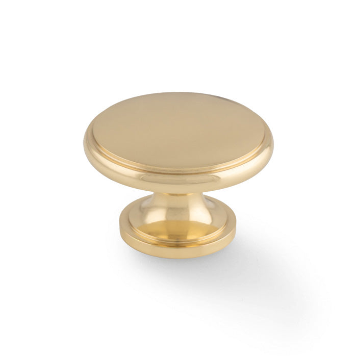 High quality image of Alexander & Wilks - Cambridge Round Cupboard Knob - Polished Brass | Sku. aw849-38-pb | Trade Door Handles.