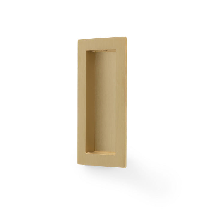 High quality image of Alexander & Wilks - RECTANGULAR FLUSH PULL - 100X45MM - Satin Brass PVD | Sku. aw911-100-sbpvd | Trade Door Handles.