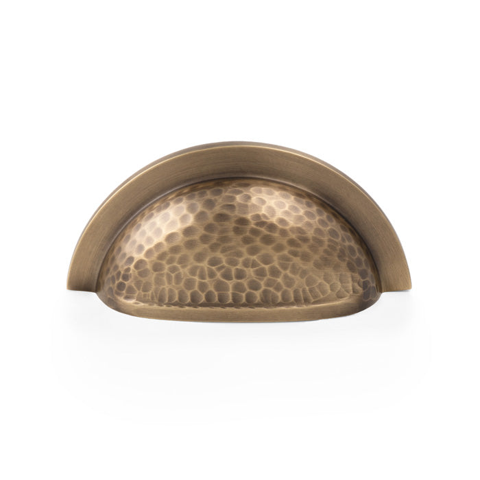 High quality image of Alexander & Wilks Bardom Hammered Ridged Cup Pull-Antique Brass | Sku. AW912AB | Trade Door Handles.