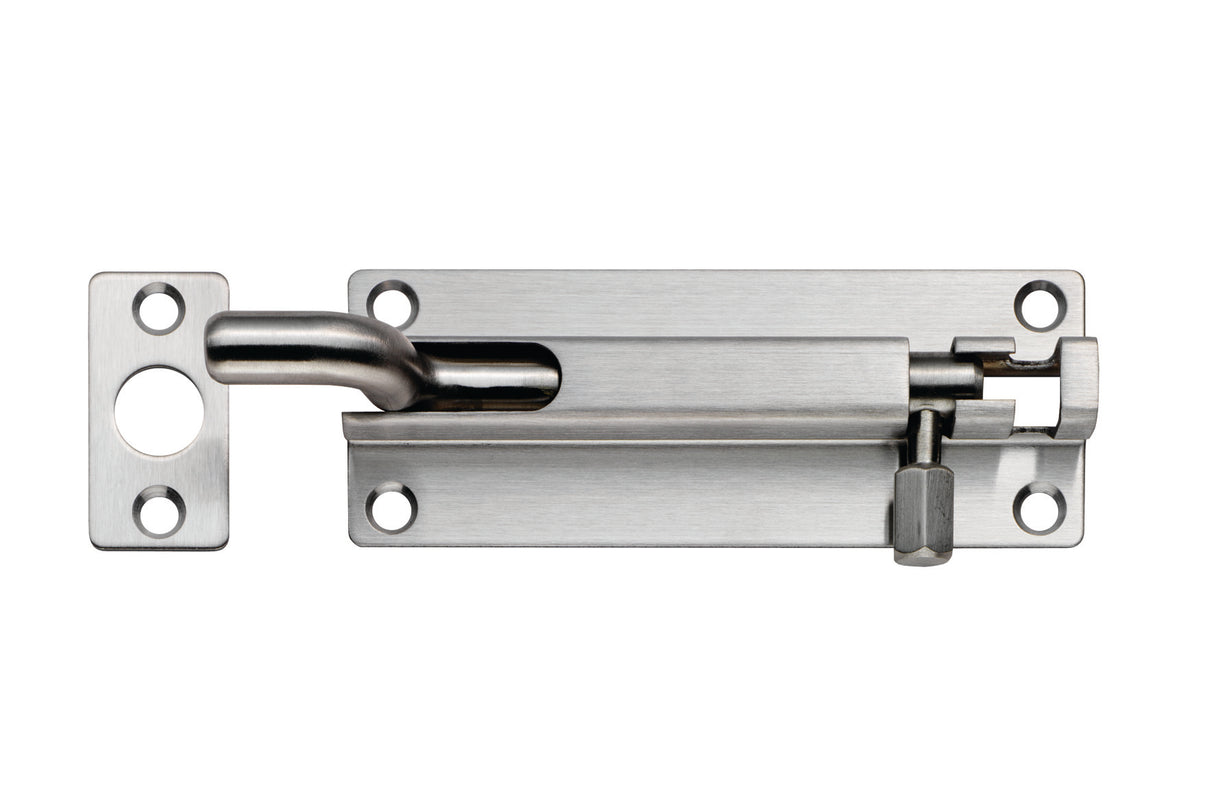 High quality image of Eurospec - Cranked Barrel Bolt - Satin Stainless Steel | Sku. bbt1080cr-sss | Trade Door Handles.
