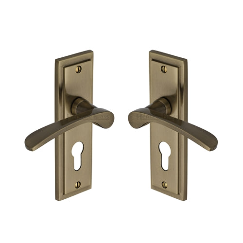 Sorrento Door Handle for Euro Profile Plate Boston Design Antique on Zinc Finish