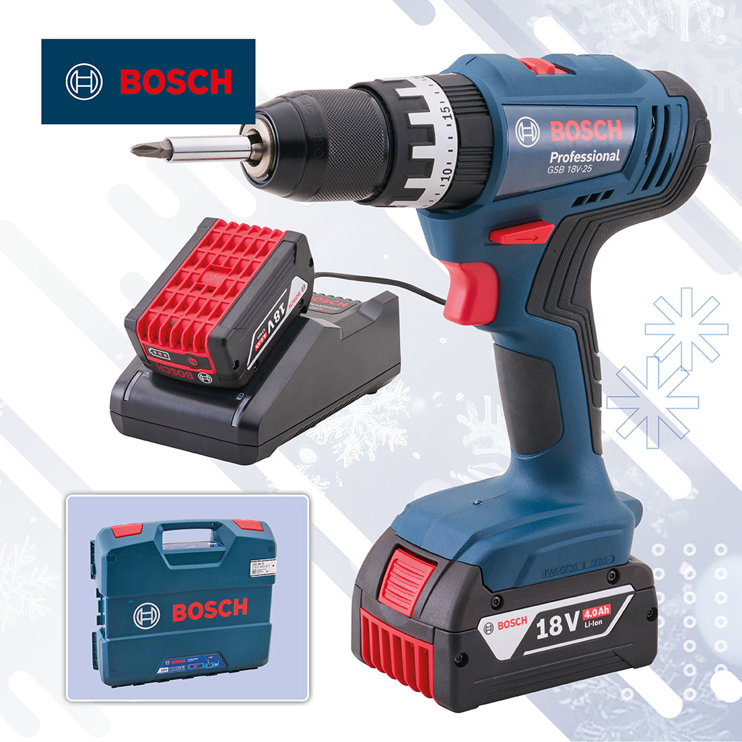 Bosch GSB 18V-25 Professional Combi Drill Kit - 2 x 4.0Ah, Charger & L-BOXX