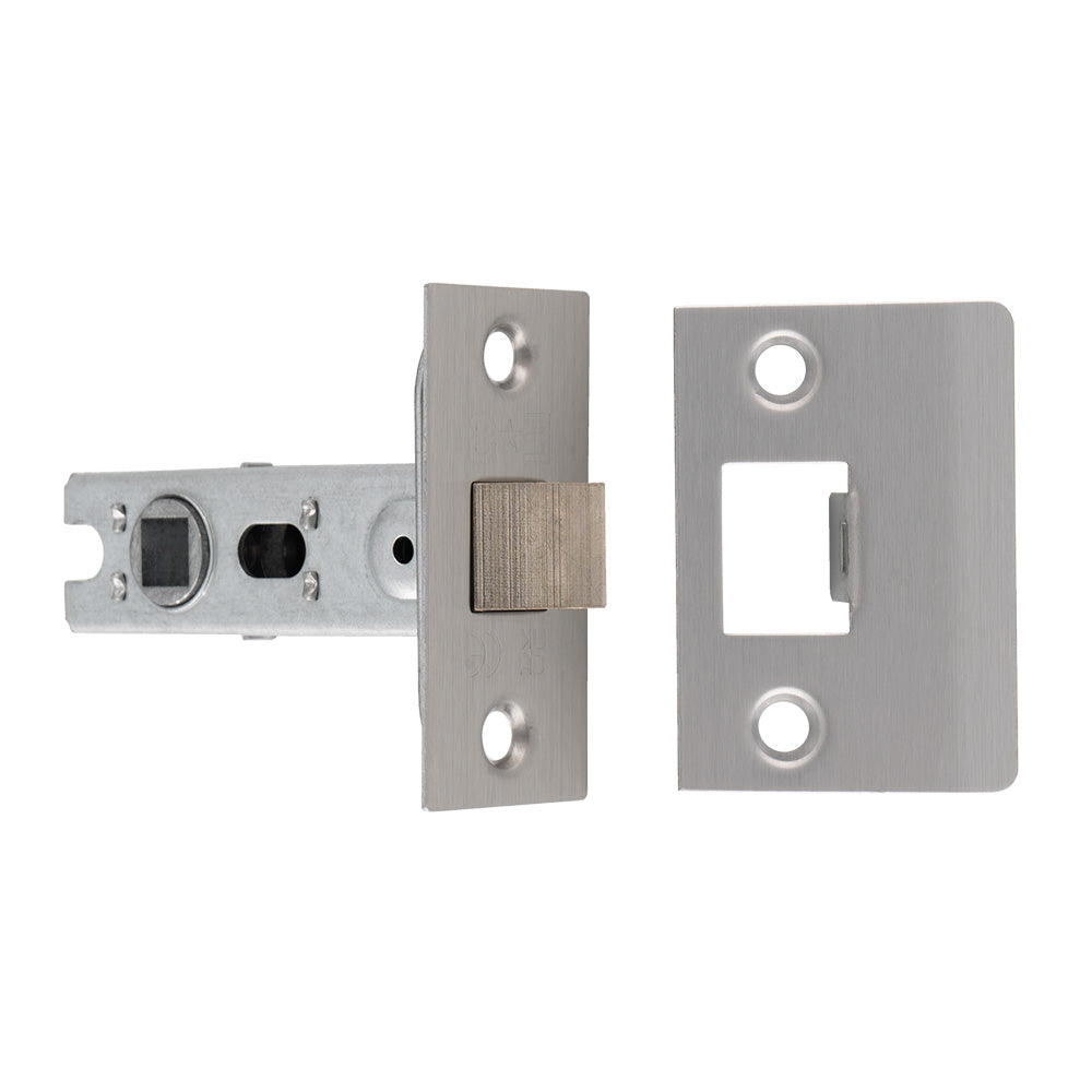 High quality image of Eurospec - 64MM BOLT-THROUGH TUBULAR LATCH - 8MM FOLLOWER - SQUARE - SSS | Sku. btl25sss | Trade Door Handles.