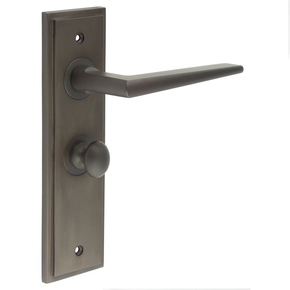 High quality image of Burlington - Mayfair Door Handle Bathroom Backplate Dark Bronze & Turn & Release Sku. BUR-10DB-453DB-80DB