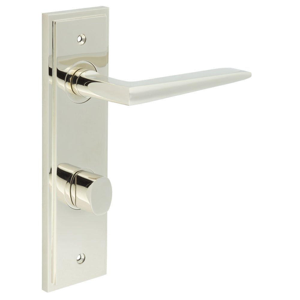 High quality image of Burlington - Mayfair Door Handle Din Bathroom Backplate Polished Nickel & Turn & Release Sku. BUR-10PN-456PN-81PN