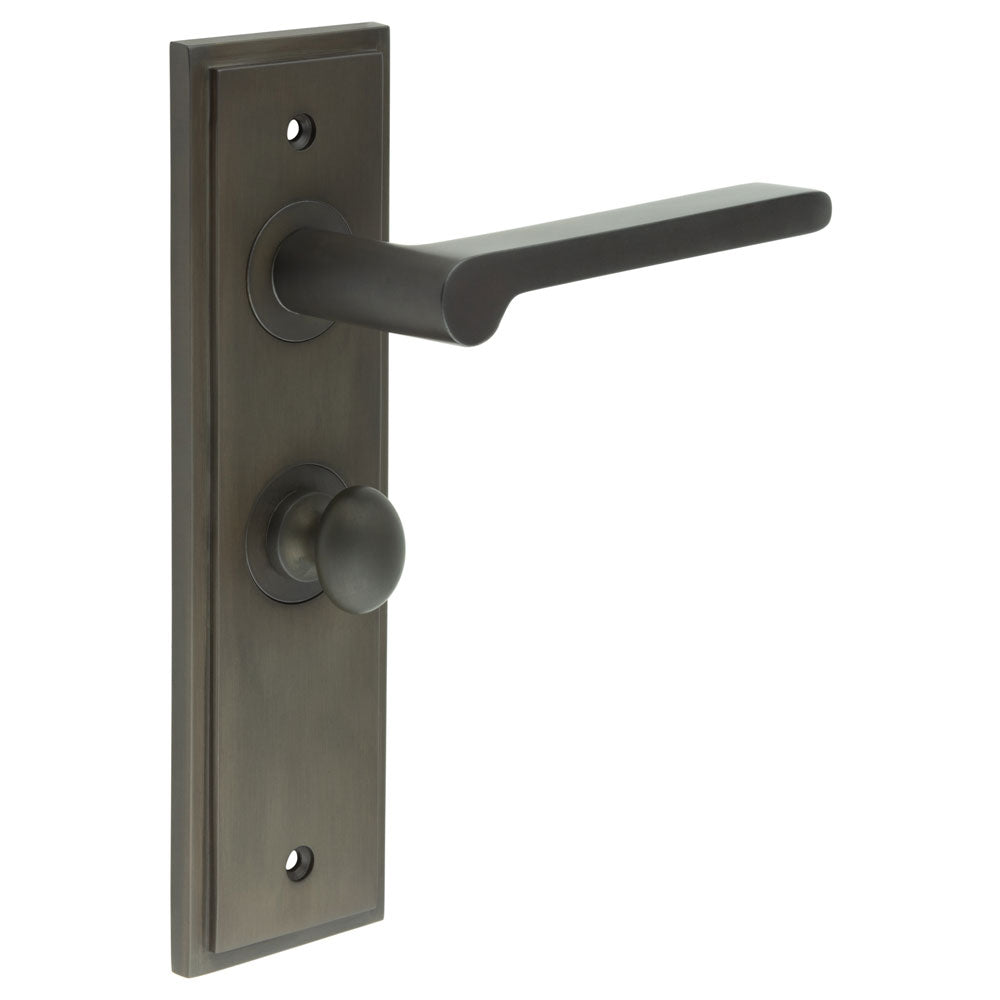 High quality image of Burlington - Fitzrovia Door Handle Bathroom Backplate Dark Bronze & Turn & Release Sku. BUR-15DB-453DB-80DB