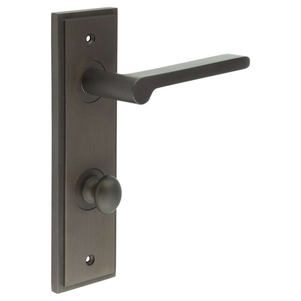High quality image of Burlington - Fitzrovia Door Handle Din Bathroom Backplate Dark Bronze & Turn & Release Sku. BUR-15DB-456DB-80DB