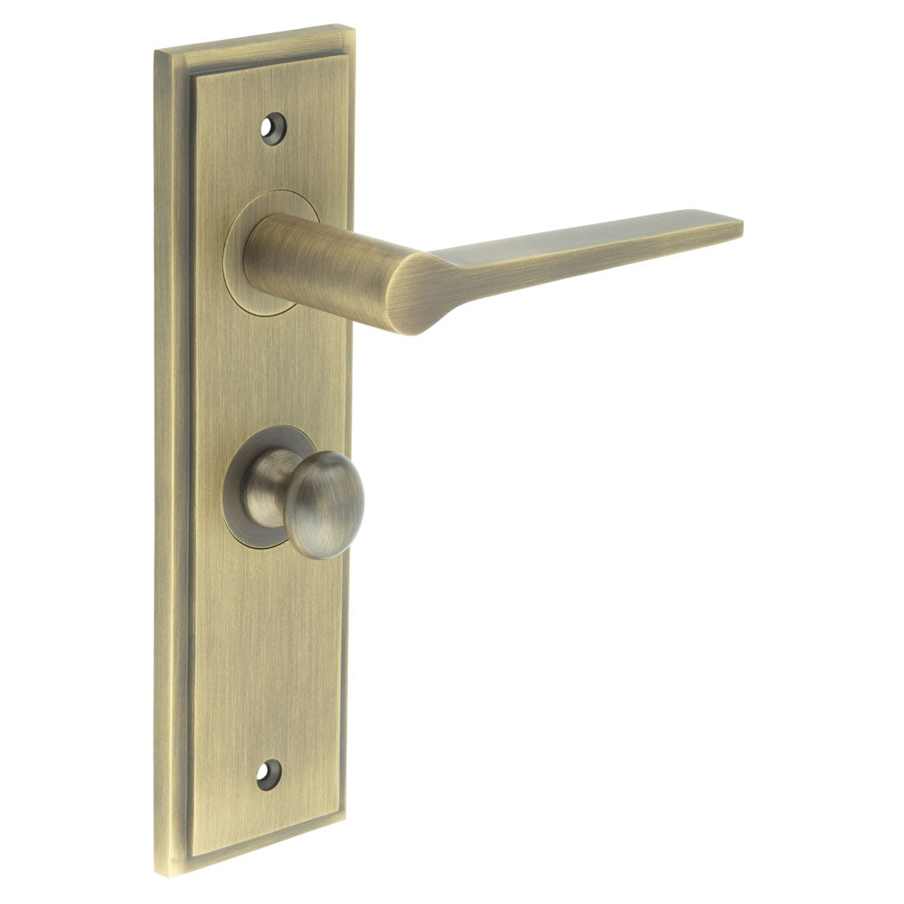 High quality image of Burlington - Knightsbridge Door Handle Bathroom Backplate Antique Brass & Turn & Release Sku. BUR-20AB-453AB-80AB