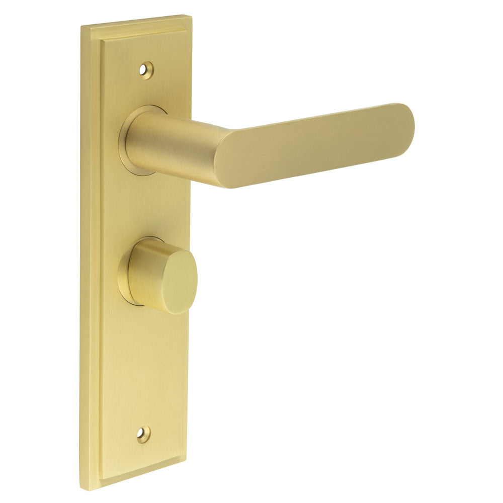 High quality image of Burlington - Kensington Door Handle Bathroom Backplate Satin Brass & Turn & Release Sku. BUR-25SB-453SB-81SB