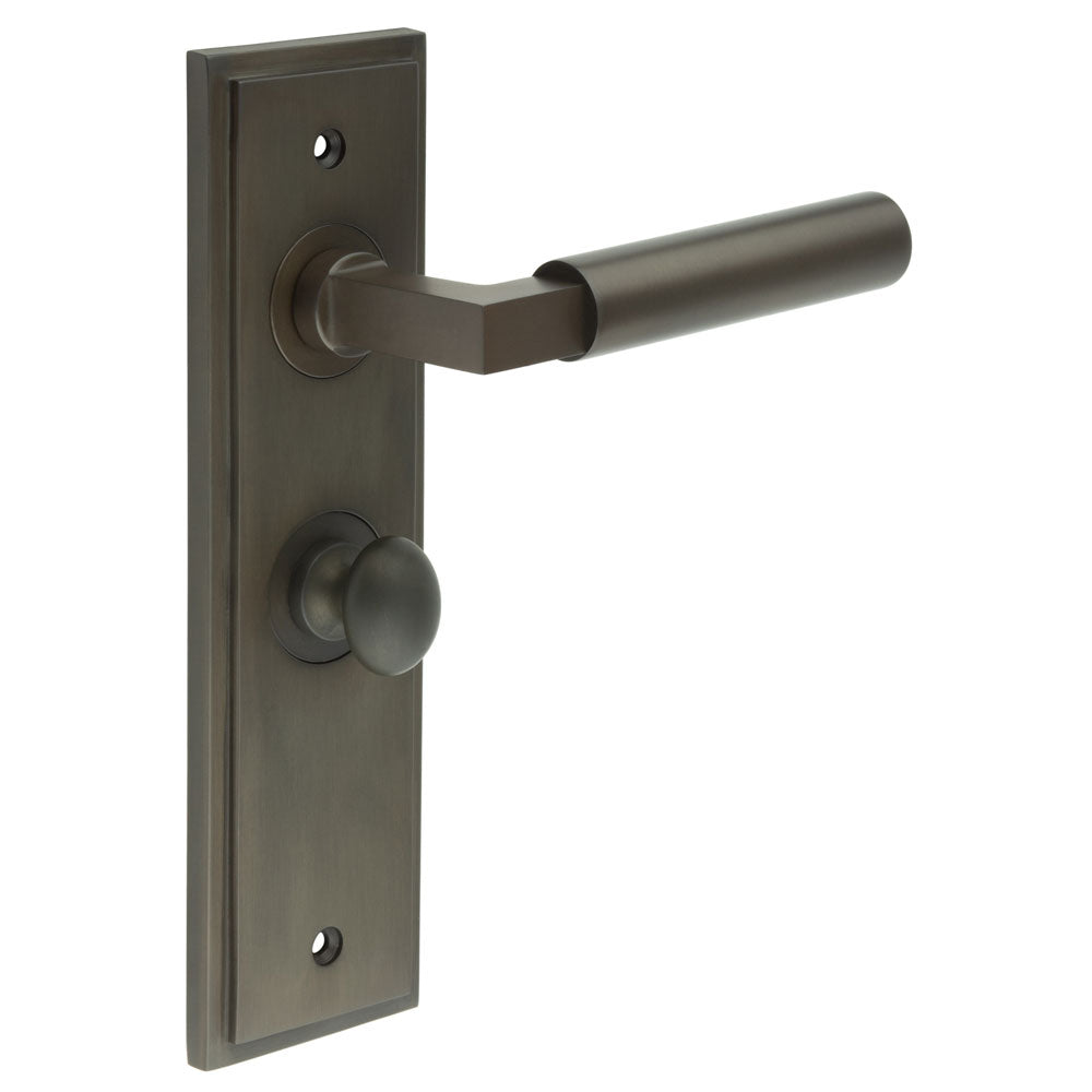 High quality image of Burlington - Westminster Door Handle Bathroom Backplate Dark Bronze & Turn & Release Sku. BUR-30DB-453DB-80DB