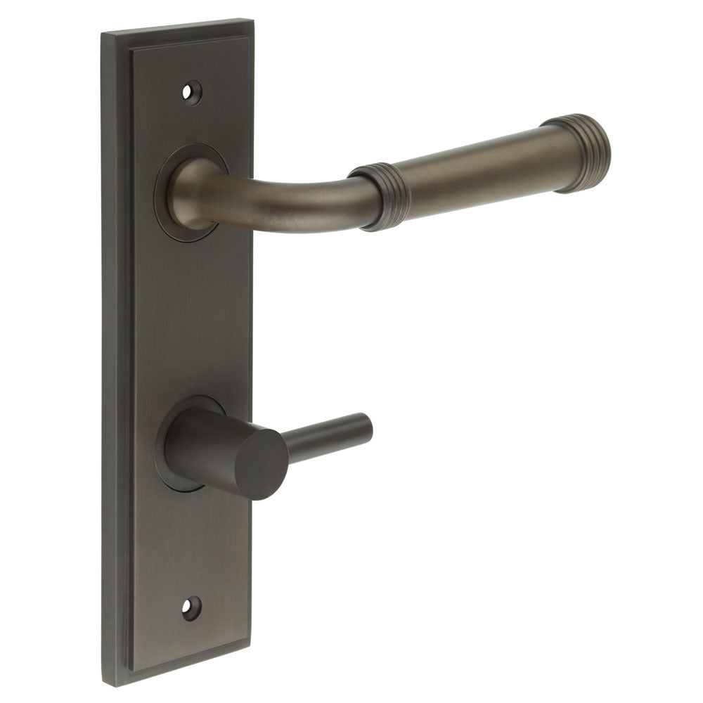 High quality image of Burlington - Highgate Door Handle Din Bathroom Backplate Dark Bronze & Turn & Release Sku. BUR-35DB-456DB-82DB