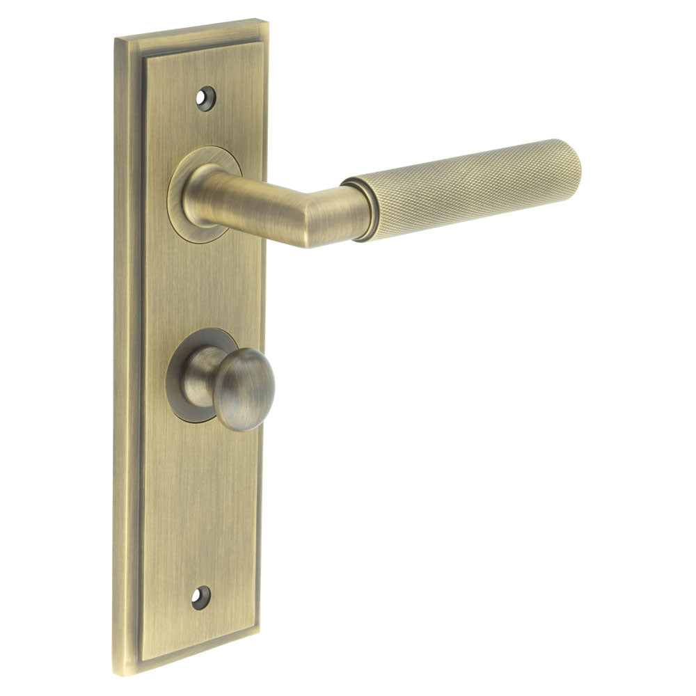 High quality image of Burlington - Piccadilly Door Handle Bathroom Backplate Antique Brass & Turn & Release Sku. BUR-40AB-453AB-80AB