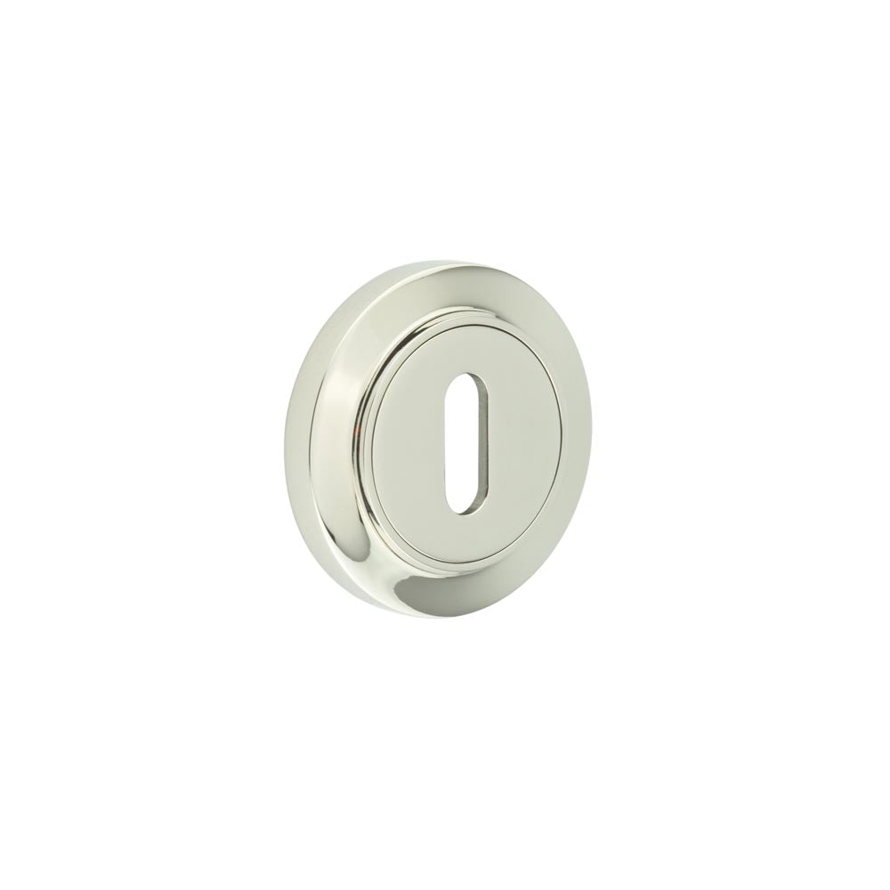 High quality image of Burlington - Standard Keyway Escutcheons Chamfered Rose Polished Nickel Sku. BUR-60PN-72PN