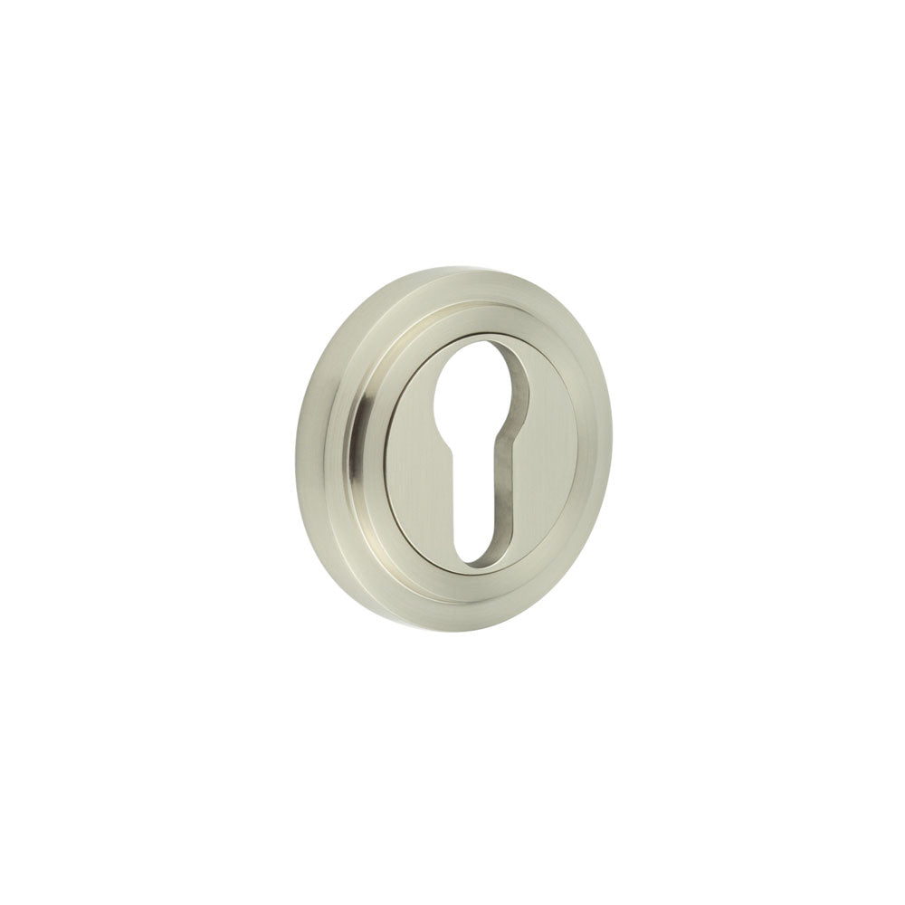 High quality image of Burlington - Euro Profile Escutcheons Stepped Rose Satin Nickel Sku. BUR-61SN-73SN