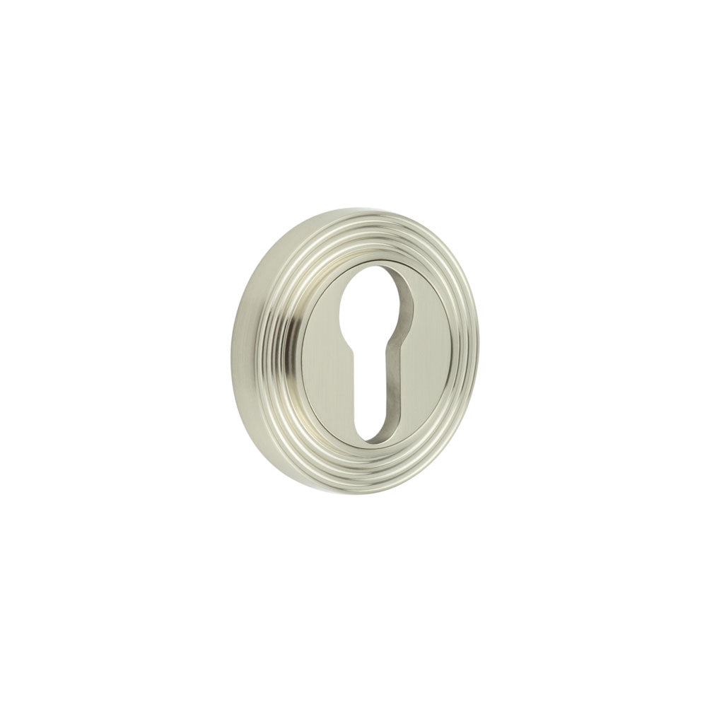 High quality image of Burlington - Euro Profile Escutcheons Reeded Rose Satin Nickel Sku. BUR-61SN-74SN