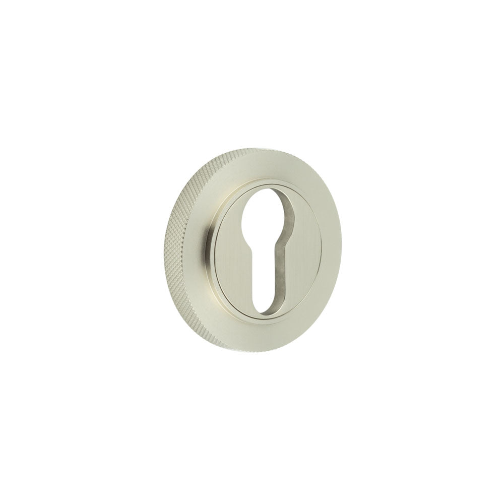 High quality image of Burlington - Euro Profile Escutcheons Knurled Rose Satin Nickel Sku. BUR-61SN-75SN