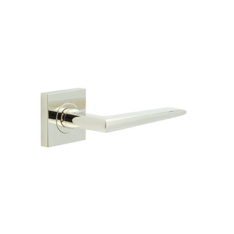 High quality image of Burlington - Mayfair Door Handle on Square Plain Rose Polished Nickel Sku. BUR10KIT162