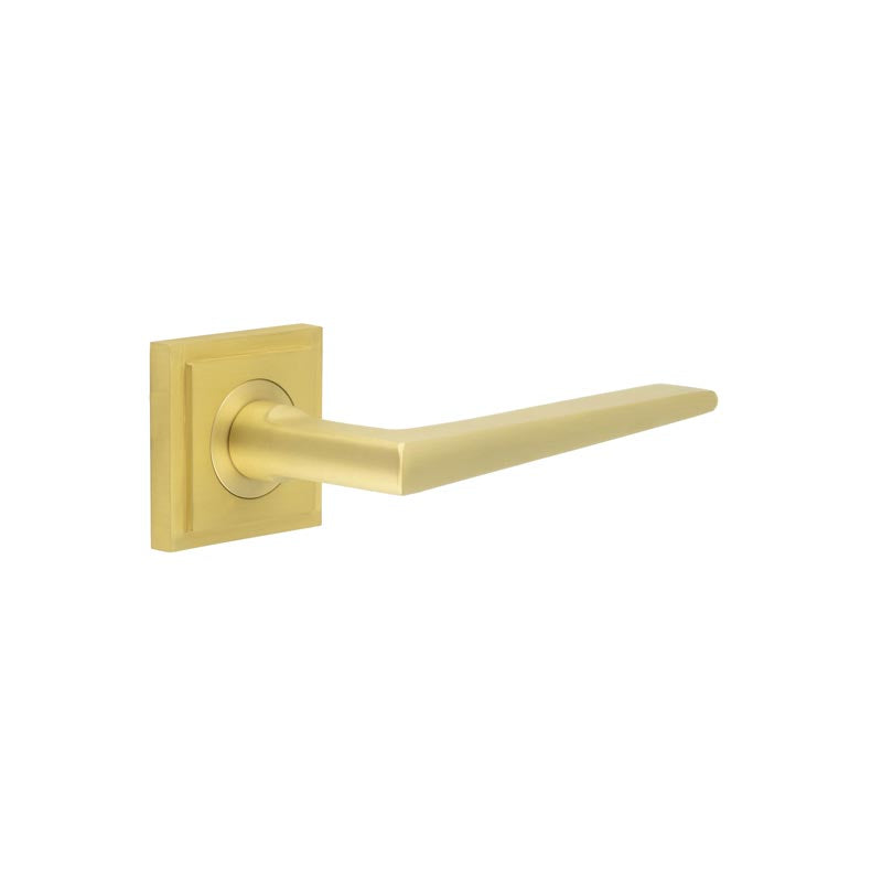 High quality image of Burlington - Mayfair Door Handles Square Stepped Satin Brass Sku. BUR10KIT241