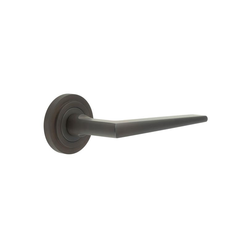 High quality image of Burlington - Mayfair Door Handle on Stepped Rose Dark Bronze Sku. BUR10KIT81