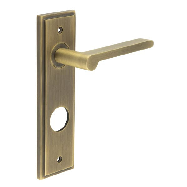 High quality image of Burlington - Fitzrovia Door Handle Din Bathroom Backplate Antique Brass Sku. BUR15KIT13
