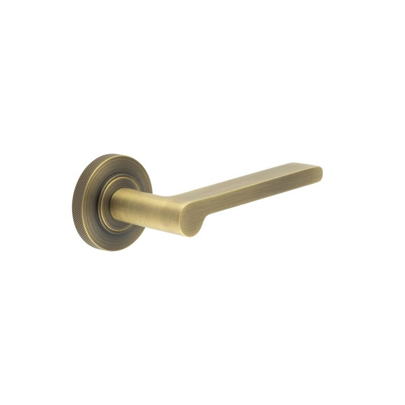 High quality image of Burlington - Fitzrovia Door Handles Knurled Rose Antique Brass Sku. BUR15KIT5