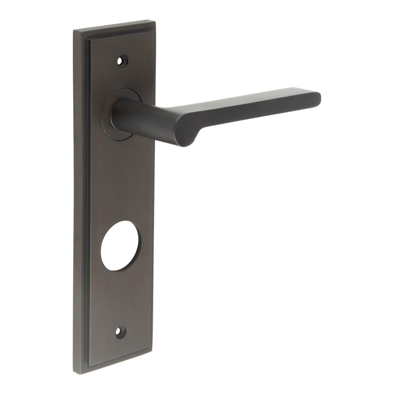 High quality image of Burlington - Fitzrovia Door Handle Din Bathroom Backplate Dark Bronze Sku. BUR15KIT91