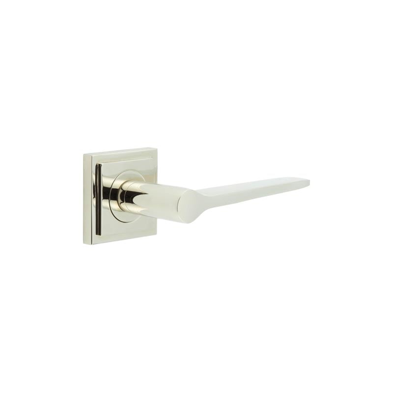 High quality image of Burlington - Knightsbridge Door Handle on Square Stepped Rose Polished Nickel Sku. BUR20KIT163