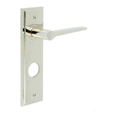High quality image of Burlington - Knightbridge Door Handle Din Bathroom Backplate Polished Nickel Sku. BUR20KIT169
