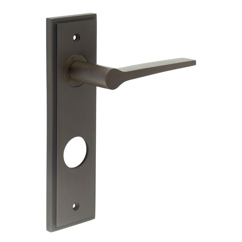 High quality image of Burlington - Knightbridge Door Handle Din Bathroom Backplate Dark Bronze Sku. BUR20KIT91