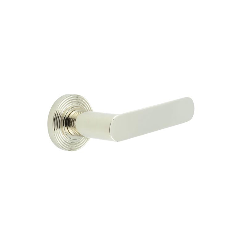 High quality image of Burlington - Kensington Door Handles Reeded Rose Polished Nickel Sku. BUR25KIT160