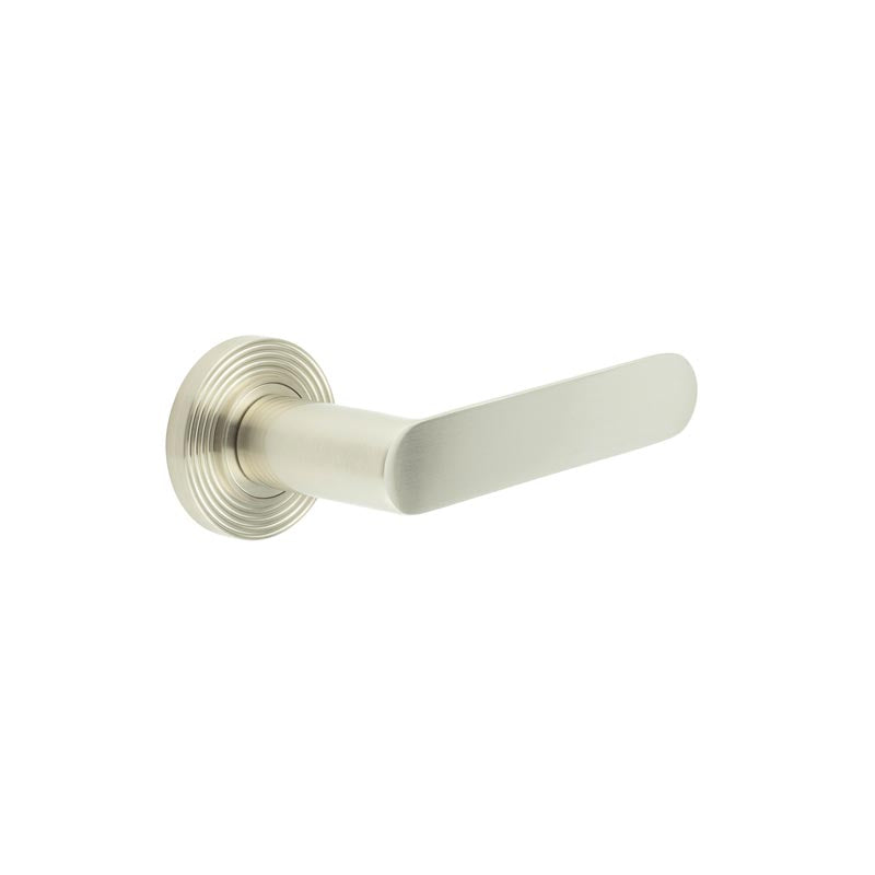 High quality image of Burlington - Kensington Door Handles Reeded Rose Satin Nickel Sku. BUR25KIT316