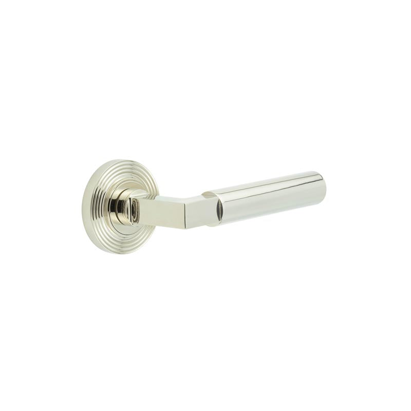 High quality image of Burlington - Westminster Door Handles Reeded Rose Polished Nickel Sku. BUR30KIT160