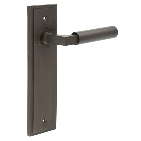 High quality image of Burlington - Westminster Door Handle Latch Backplate Dark Bronze Sku. BUR30KIT86