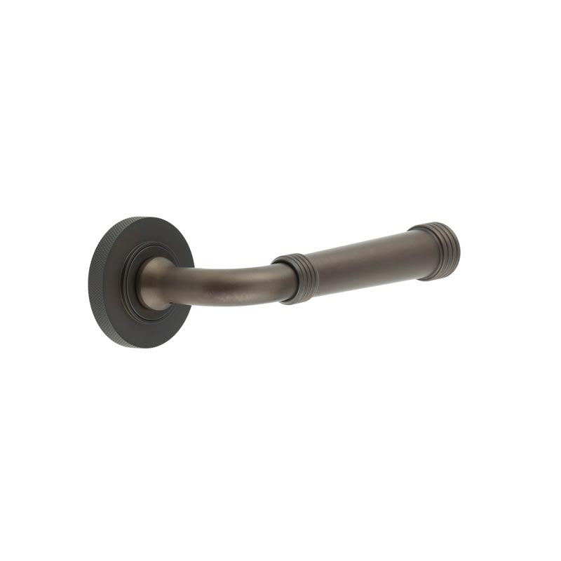 High quality image of Burlington - Highgate Door Handles Knurled Rose Dark Bronze Sku. BUR35KIT83
